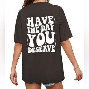 HAVE THE DAY YOU DESERVE Graphic T-Shirt with Skeletal Peace Sign gray sz medium